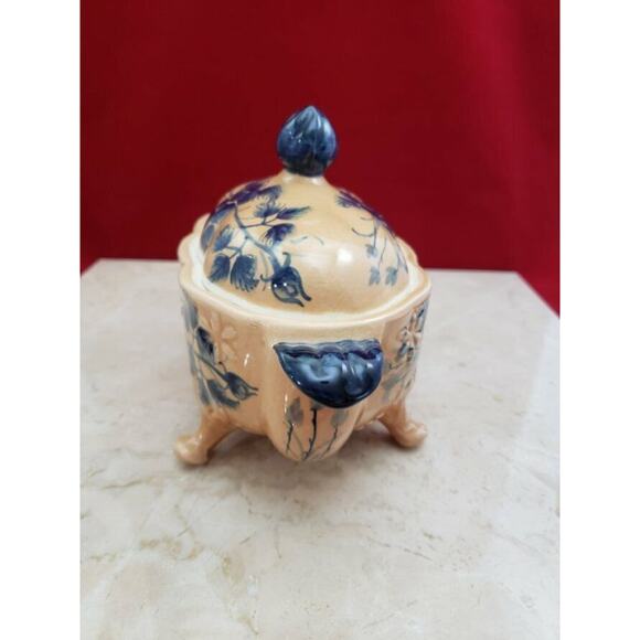 Katherine's Collection Handpainted In Thailand Blue Flower Candy Dish with Lid - Picture 7 of 7